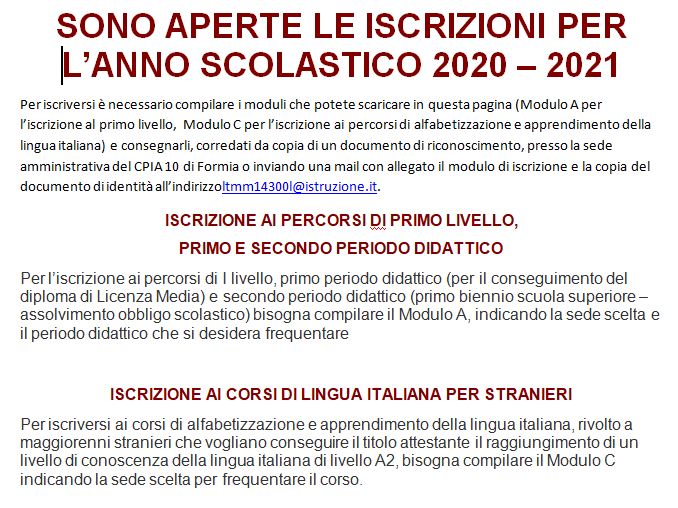 avviso iscrizioni 20 21